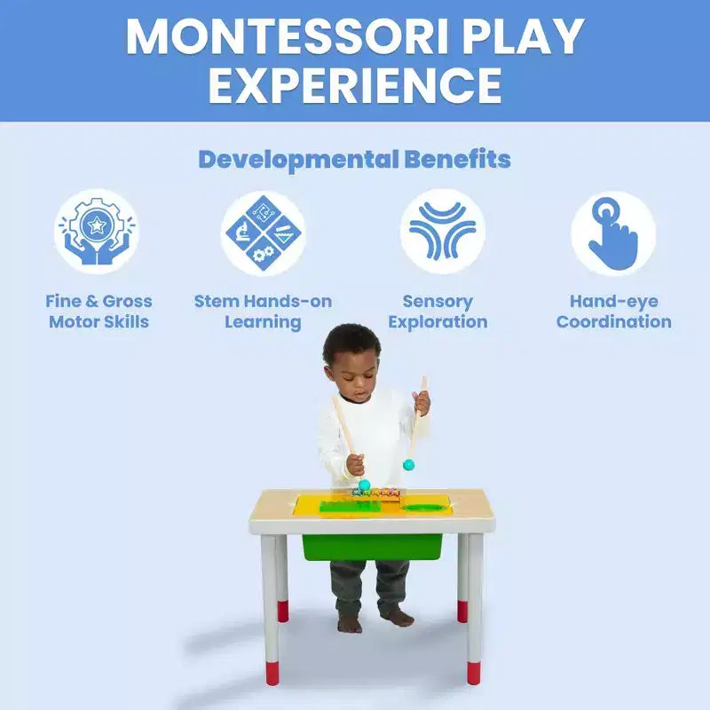 Tavolo per attività reversibile per bambini bianco con contenitore sensoriale, 1 bambino