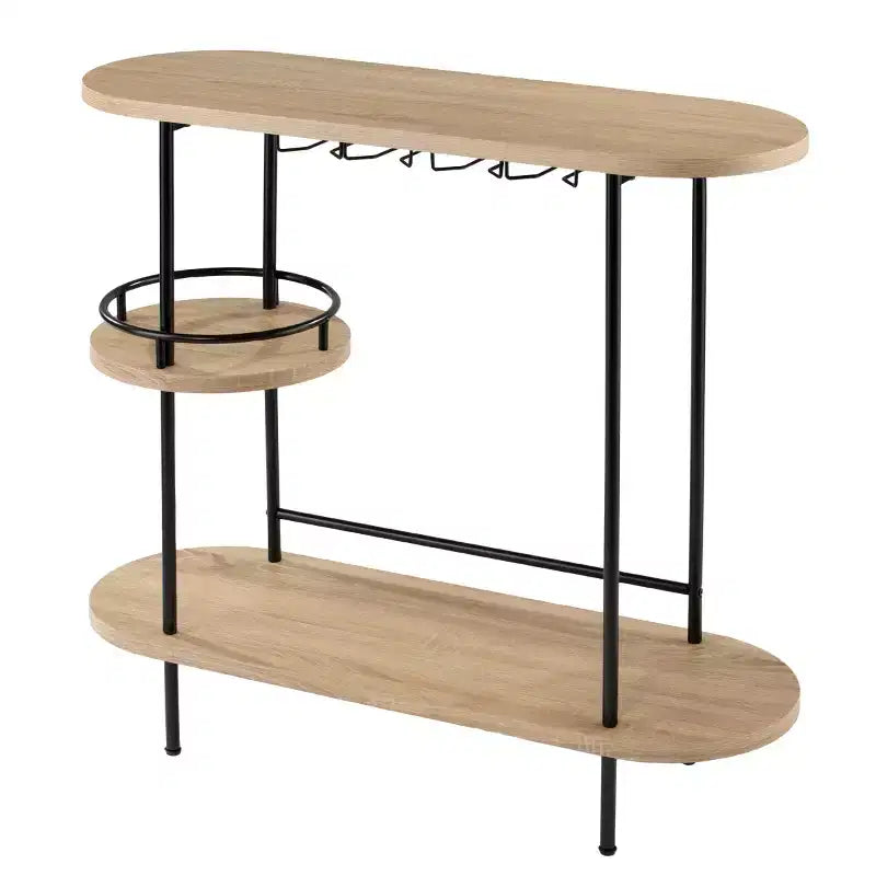 Carrello bar a 3 ripiani in ferro naturale e MDF con portabicchieri