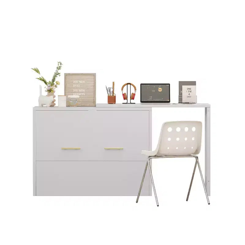 Letto a scomparsa Twin bianco con scrivania, 1 posto letto