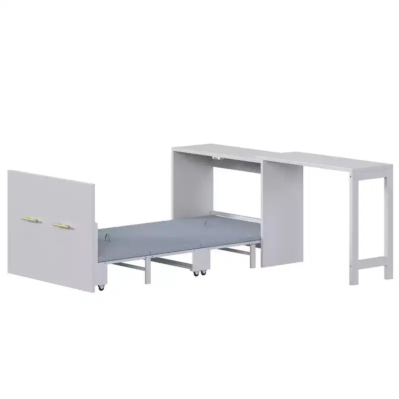 Letto a scomparsa Twin bianco con scrivania, 1 posto letto