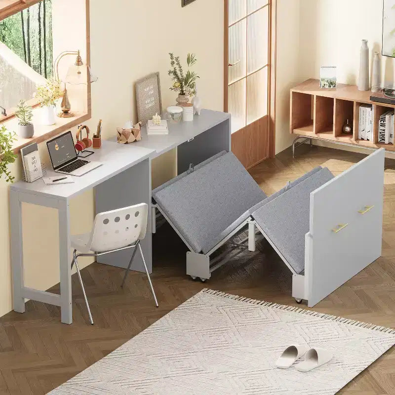 Letto a scomparsa Twin bianco con scrivania, 1 posto letto
