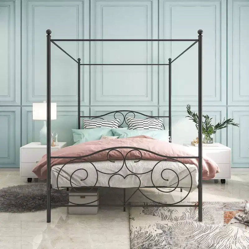 Struttura letto a baldacchino in metallo dorato, Queen, 2 persone