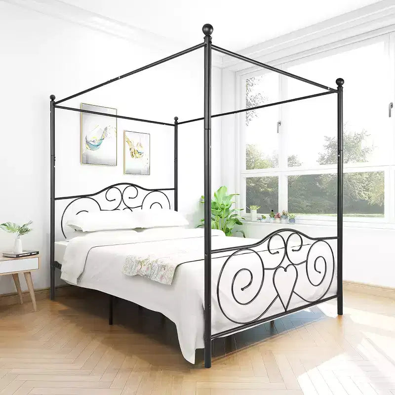 Struttura letto a baldacchino in metallo dorato, Queen, 2 persone