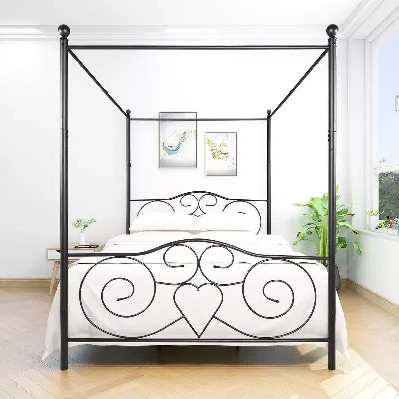 Struttura letto a baldacchino in metallo dorato, Queen, 2 persone