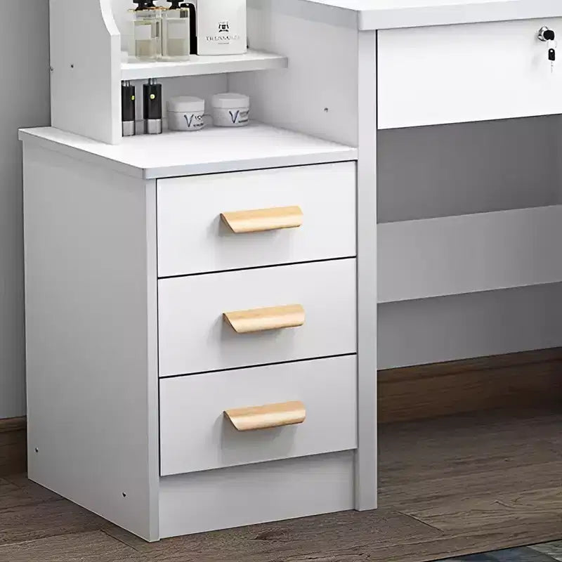 Set toeletta moderno bianco con specchio illuminato, 1 sedia, utente singolo