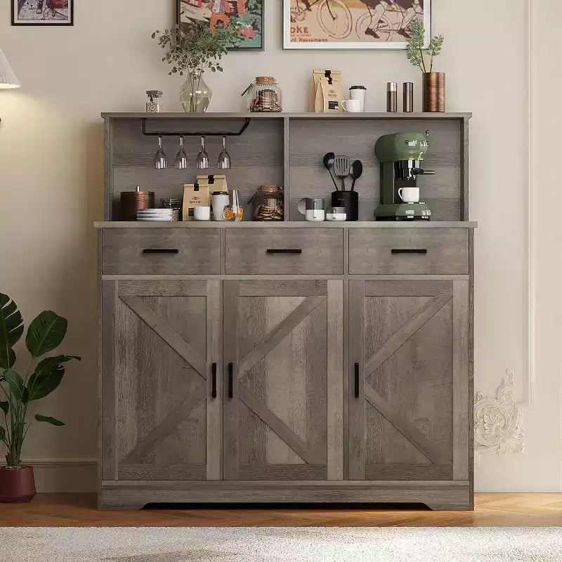 Credenza da Cucina Stile Rustico Marrone/Grigio/Bianco con Ripiano per Microonde, 3 Ante, Montaggio per 1 Persona