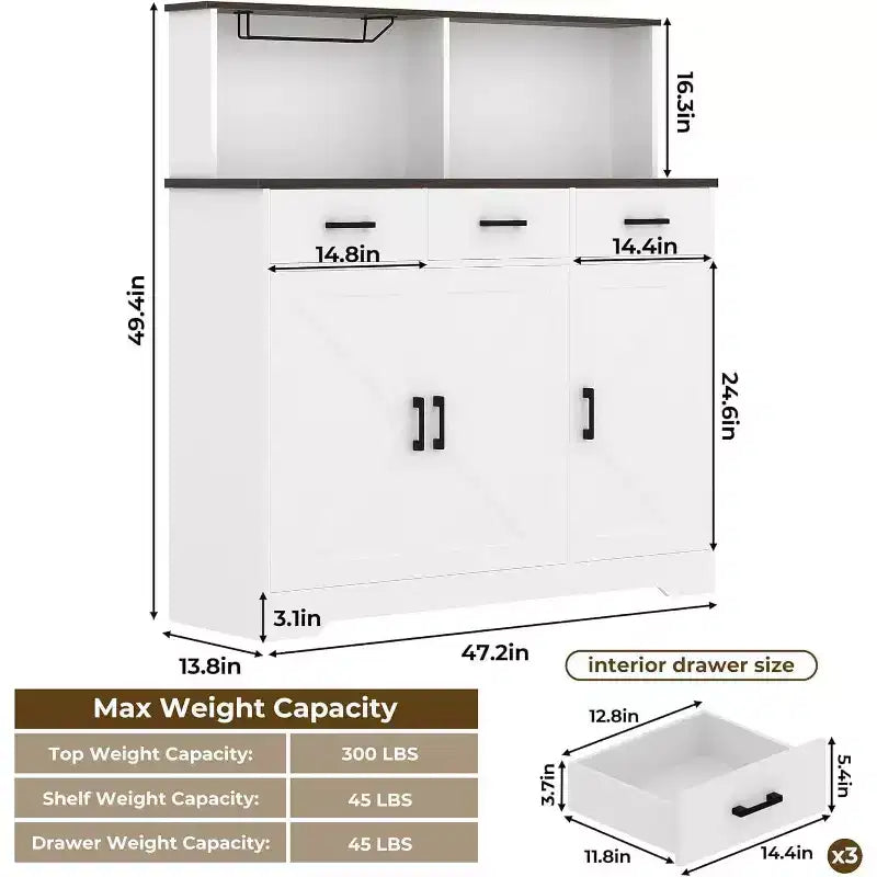 Credenza da Cucina Stile Rustico Marrone/Grigio/Bianco con Ripiano per Microonde, 3 Ante, Montaggio per 1 Persona