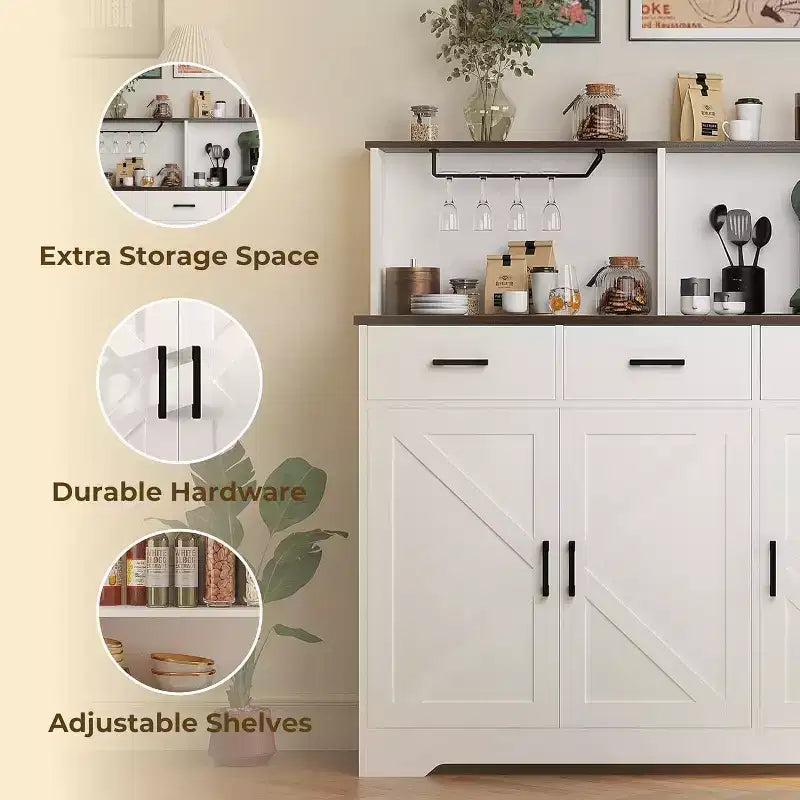 Credenza da Cucina Stile Rustico Marrone/Grigio/Bianco con Ripiano per Microonde, 3 Ante, Montaggio per 1 Persona