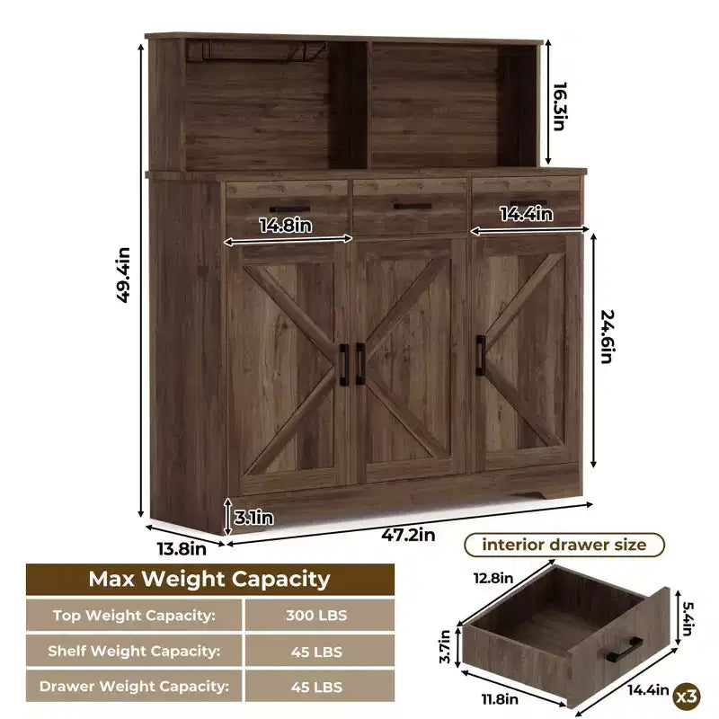 Credenza da Cucina Stile Rustico Marrone/Grigio/Bianco con Ripiano per Microonde, 3 Ante, Montaggio per 1 Persona