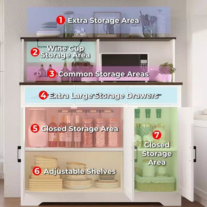 Credenza da Cucina Stile Rustico Marrone/Grigio/Bianco con Ripiano per Microonde, 3 Ante, Montaggio per 1 Persona