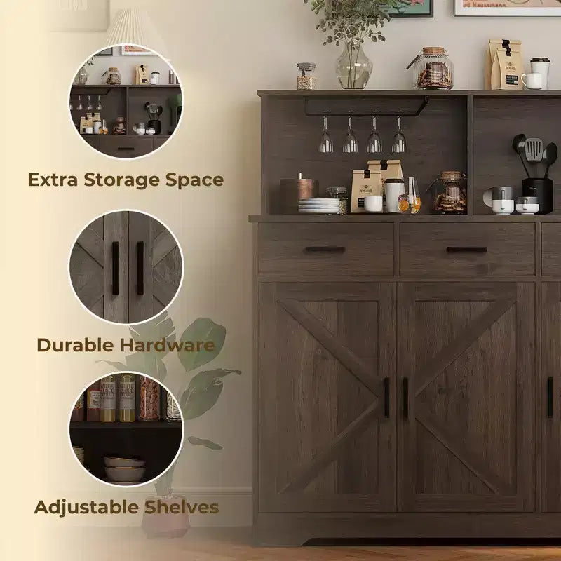 Credenza da Cucina Stile Rustico Marrone/Grigio/Bianco con Ripiano per Microonde, 3 Ante, Montaggio per 1 Persona