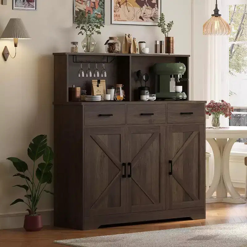 Credenza da Cucina Stile Rustico Marrone/Grigio/Bianco con Ripiano per Microonde, 3 Ante, Montaggio per 1 Persona