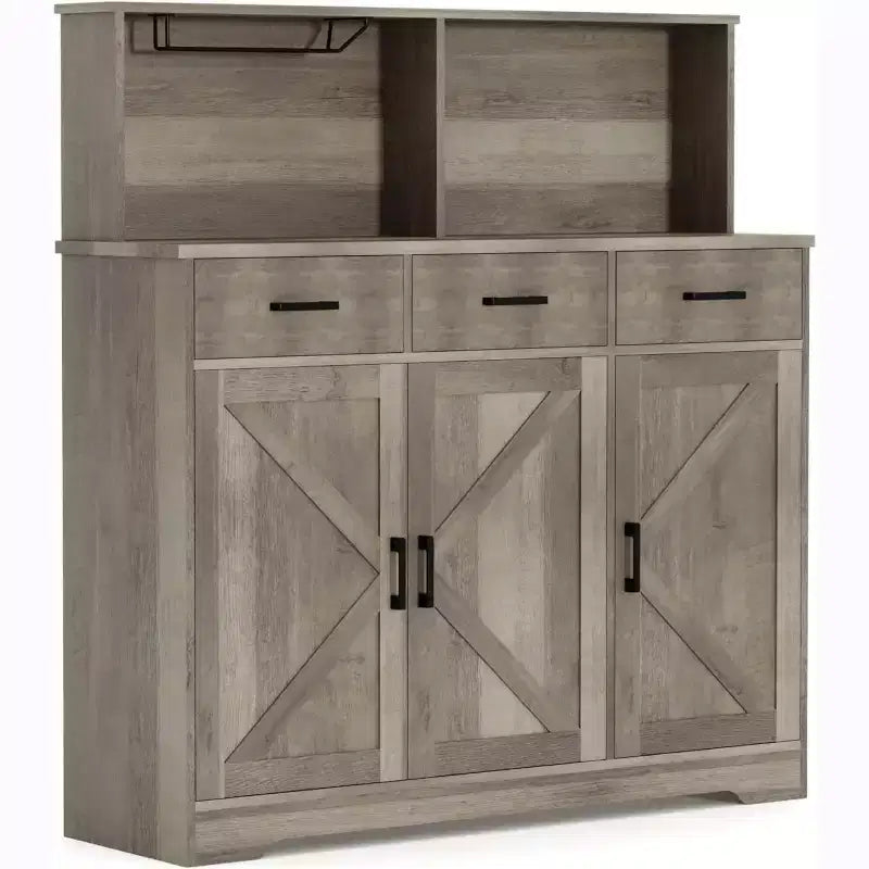 Credenza da Cucina Stile Rustico Marrone/Grigio/Bianco con Ripiano per Microonde, 3 Ante, Montaggio per 1 Persona