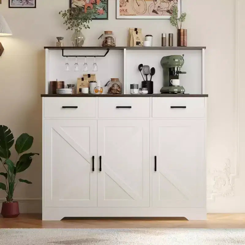 Credenza da Cucina Stile Rustico Marrone/Grigio/Bianco con Ripiano per Microonde, 3 Ante, Montaggio per 1 Persona